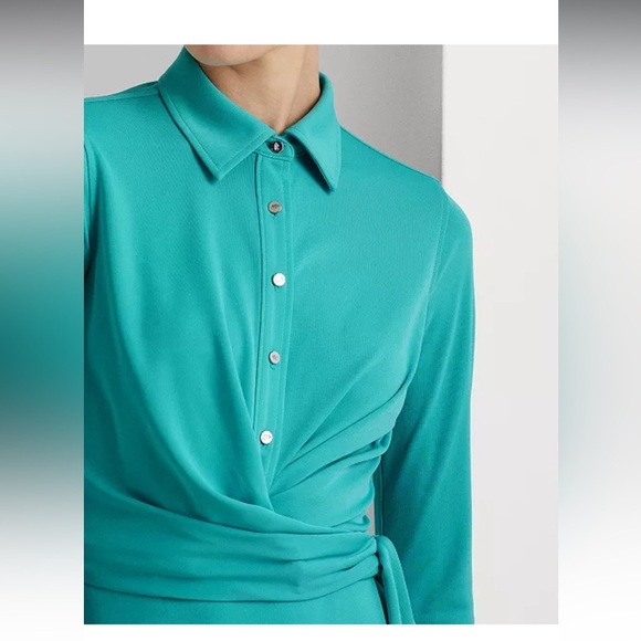 Ralph Lauren Turquoise Long Sleeve Plus sizeShirt Wrap Dress- NWT- size 22 - Picture 2 of 13